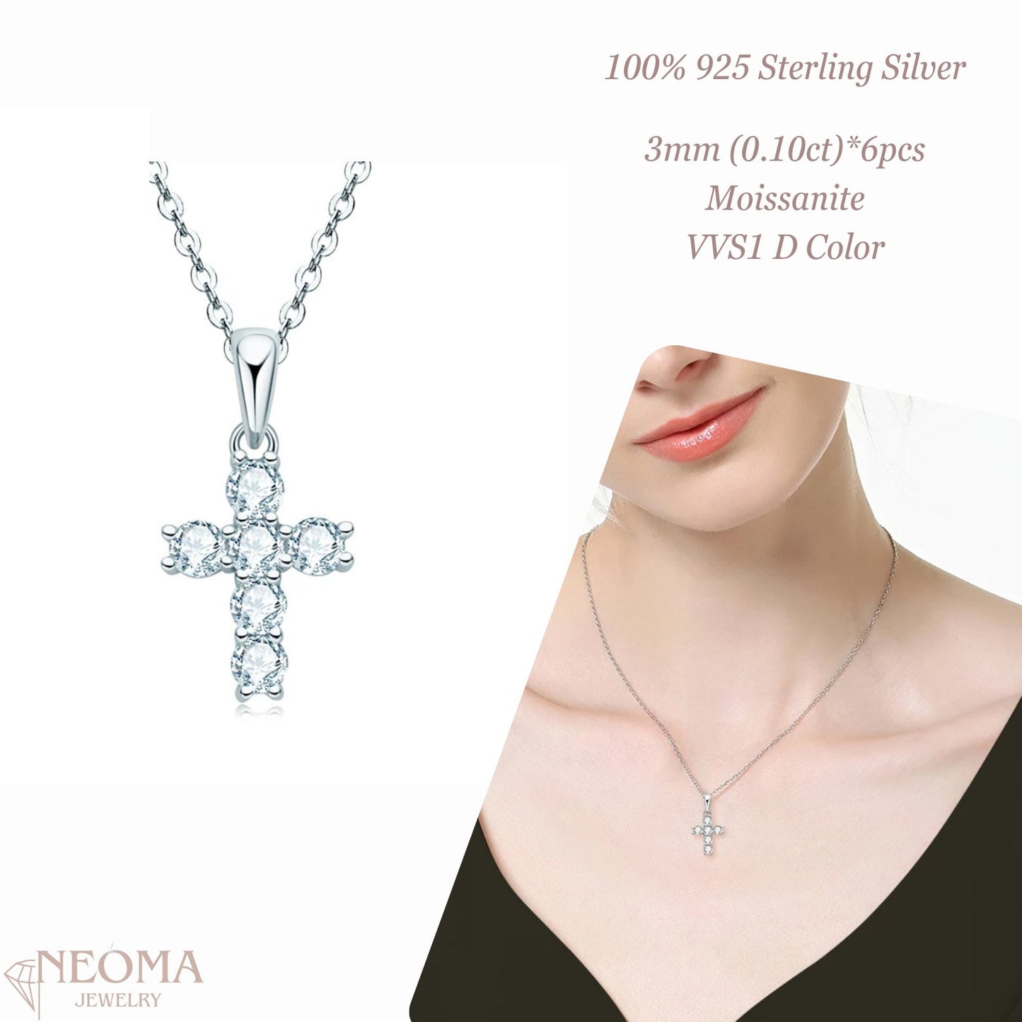  Moissanite Cross Religious Pendants Necklace SETUxNEOMA