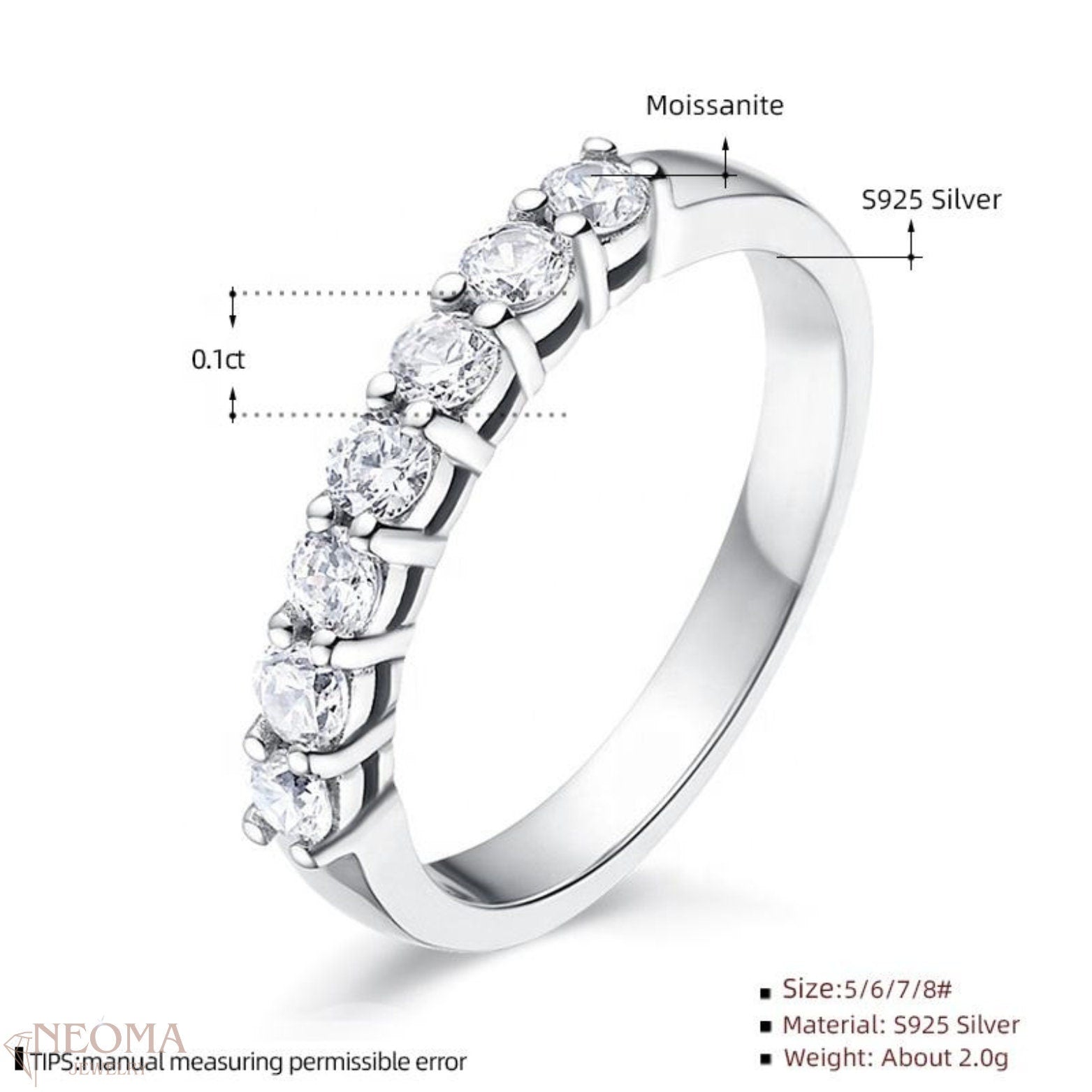 S925 Silver Moissanite Eternity Band - Multi Stone Wedding Ring - SETUxNEOMA  