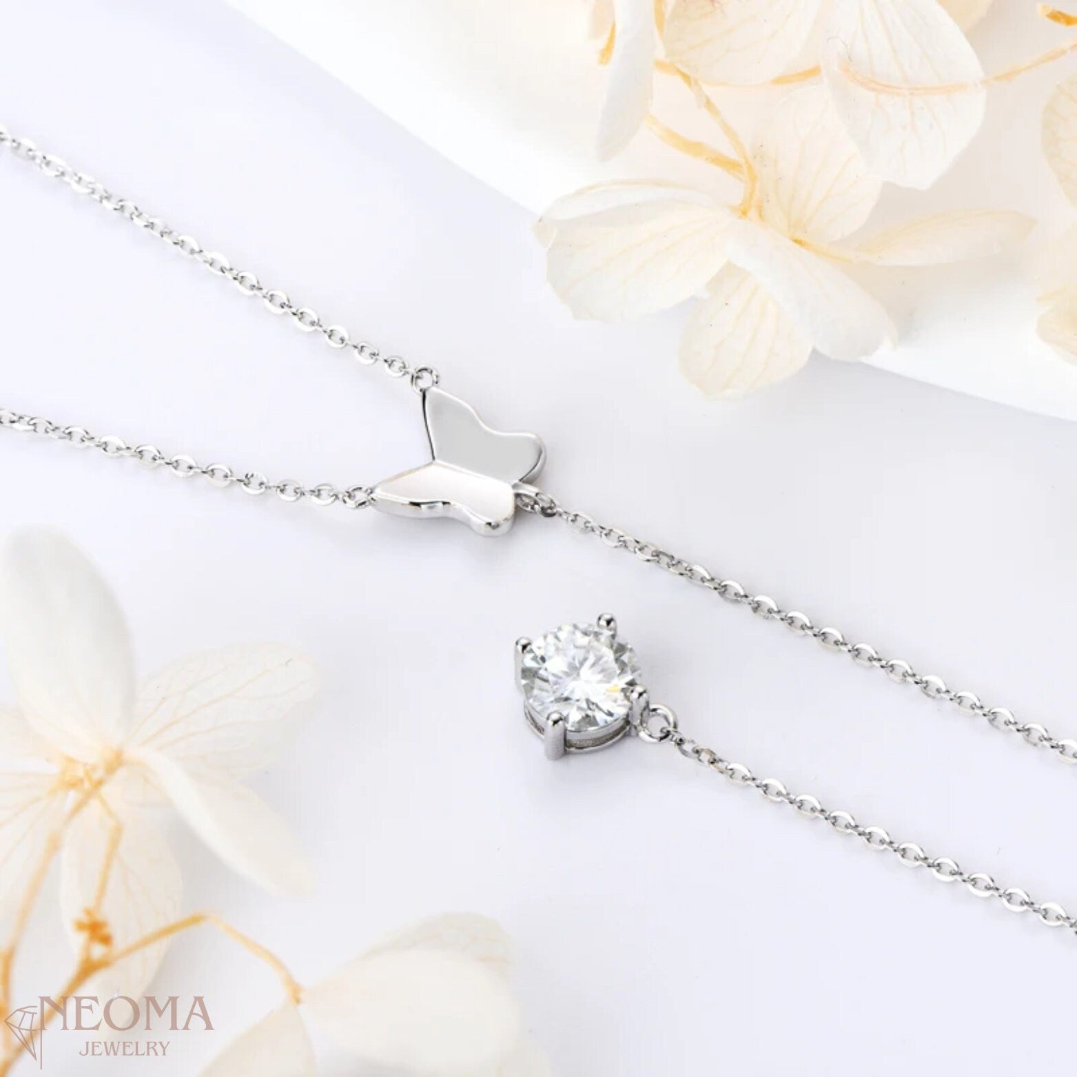  Moissanite Lariat Butterfly Pendant Necklace - Y Shaped Necklace SETUxNEOMA