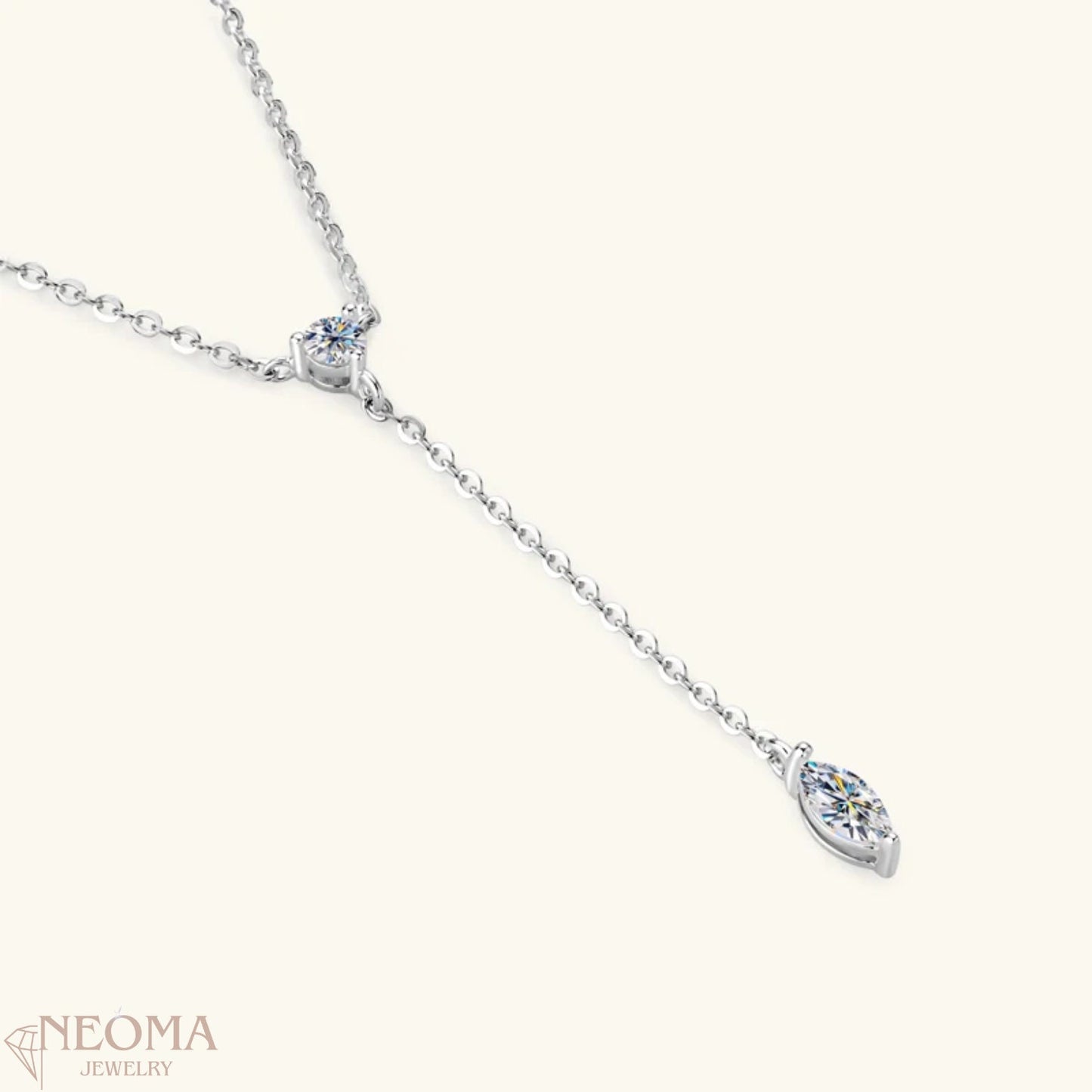 Moissanite Marquise Pendant Necklace - Y Shape Chain Necklace - SETUxNEOMA  