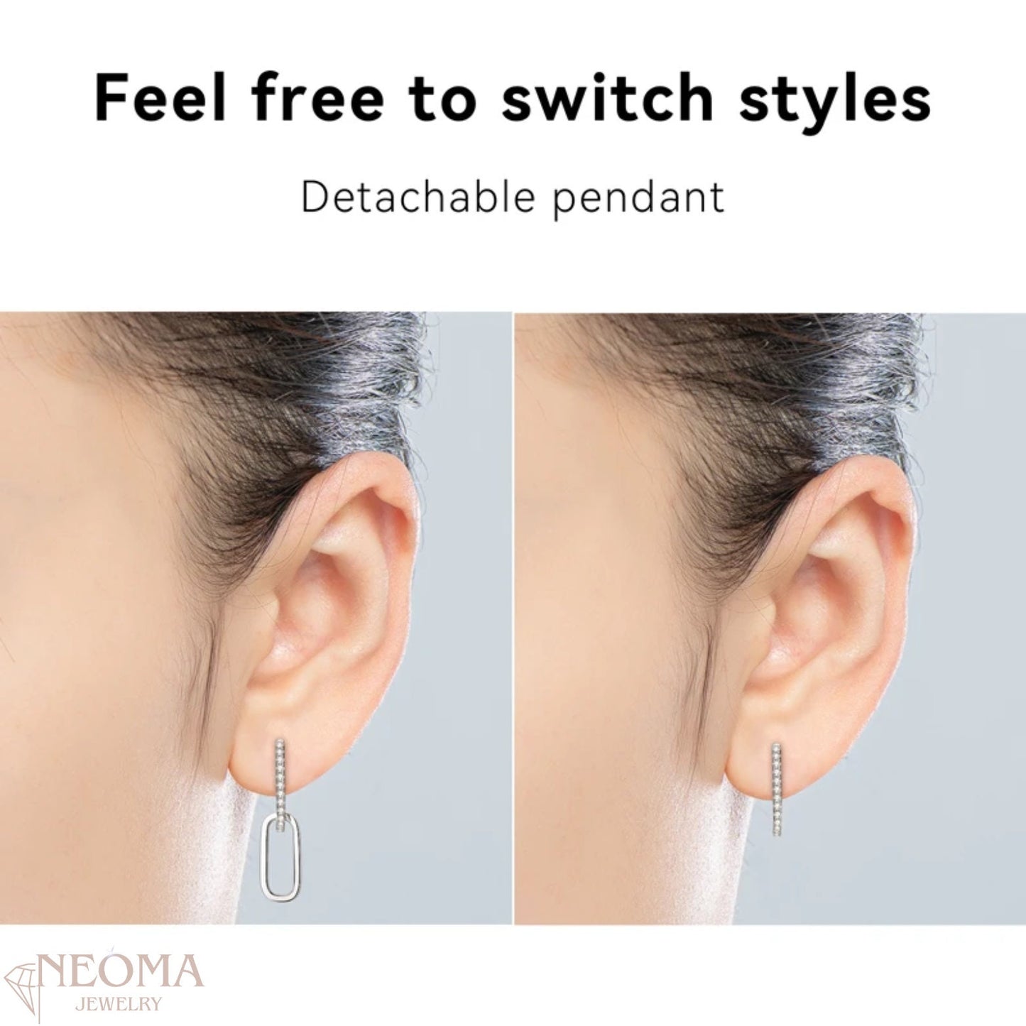 Moissanite Paperclip Drop Link Earrings - Detachable Hoops - SETUxNEOMA  