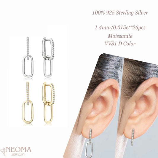 Moissanite Paperclip Drop Link Earrings - Detachable Hoops - SETUxNEOMA  