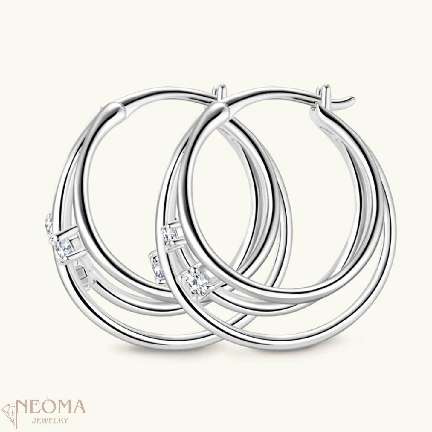 Moissanite Triple Hoop Earrings - SETUxNEOMA  