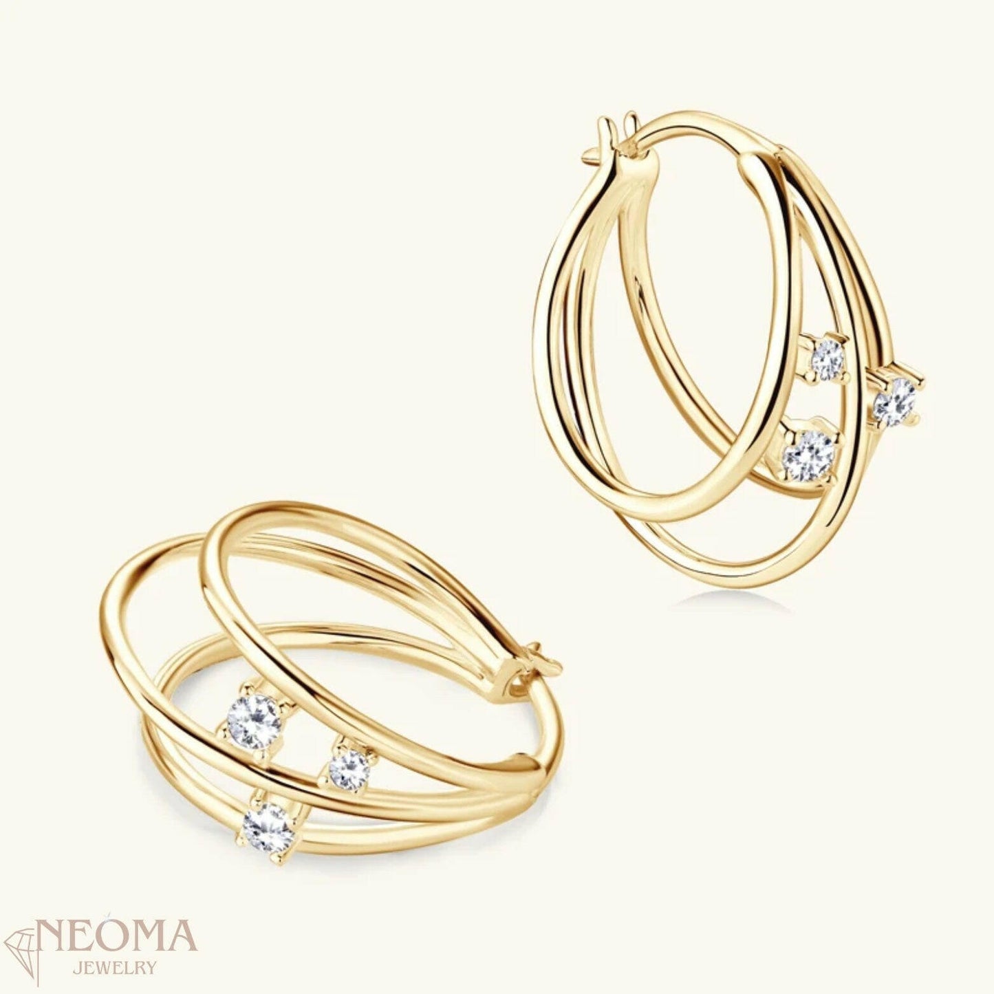 Moissanite Triple Hoop Earrings - SETUxNEOMA  