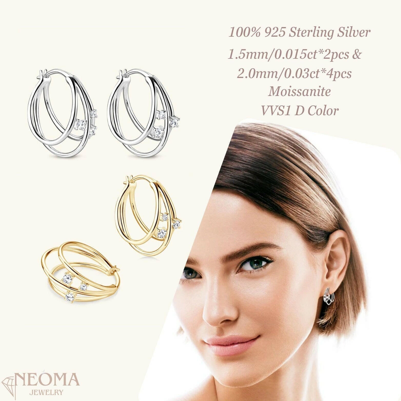 Moissanite Triple Hoop Earrings - SETUxNEOMA  