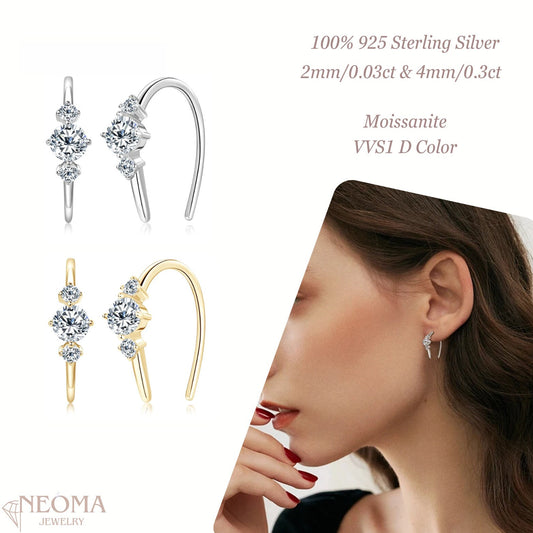 Moissanite Open Hoop Earrings, U-shaped Earrings in 925 Sterling Silver - SETUxNEOMA  