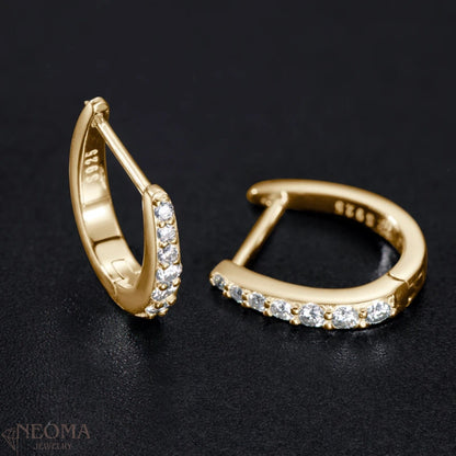 Natural Moissanite Huggie Hoop Earrings, D-Shape Hoops - SETUxNEOMA  