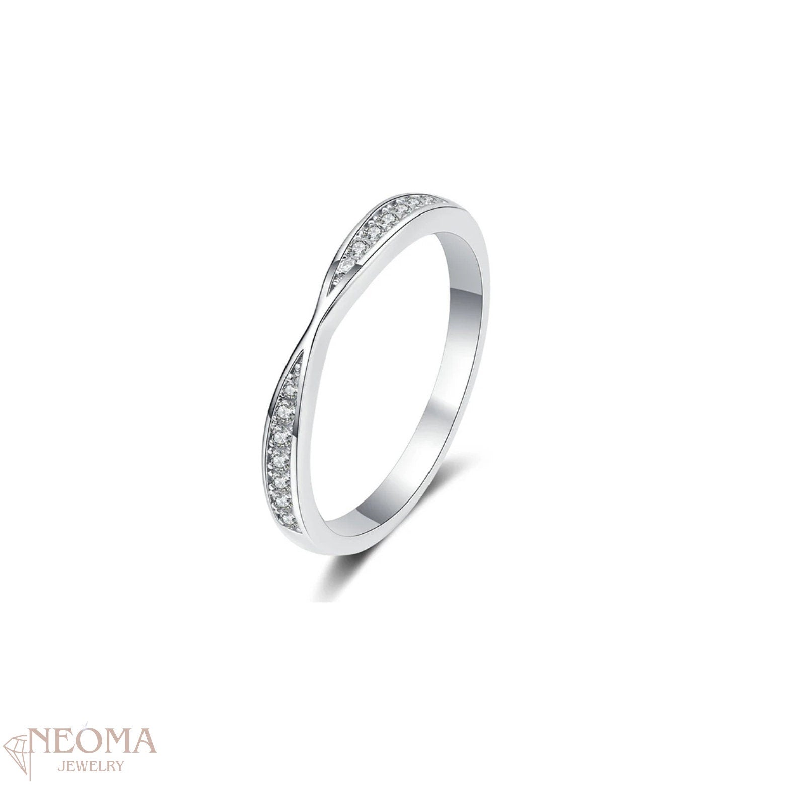 V Shaped Moissanite Ring Band, Curved Moissanite Diamond Eternity Band - SETUxNEOMA  