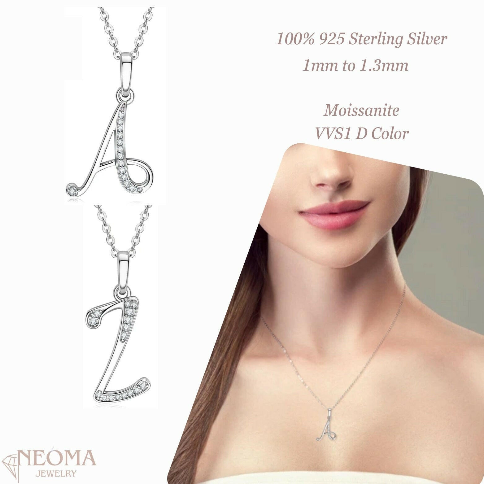  Pave Letter Pendant Necklace - Moissanite Initial Choker SETUxNEOMA