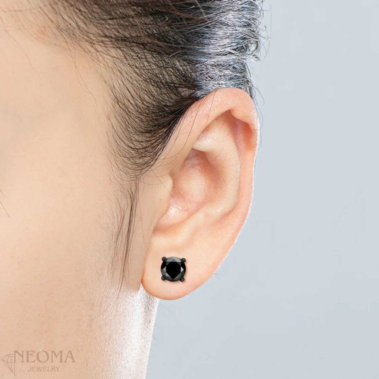  Natural Black Agate Stud Earrings in 925 Sterling Silver SETUxNEOMA