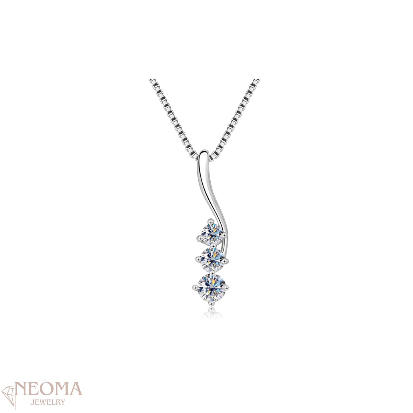  Three Stones Moissanite Pendant Necklace - Wave Design SETUxNEOMA