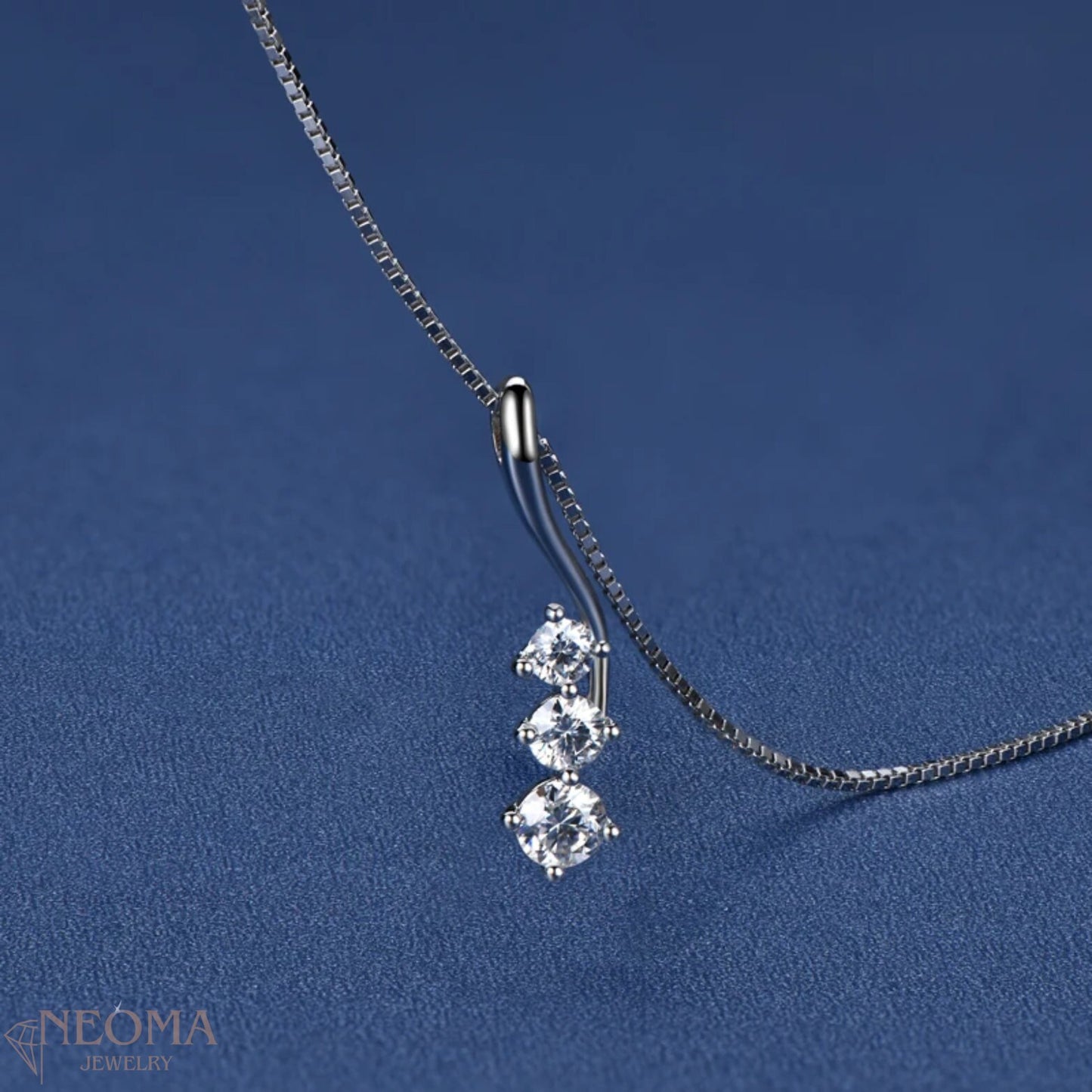 Three Stones Moissanite Pendant Necklace - Wave Design - SETUxNEOMA  