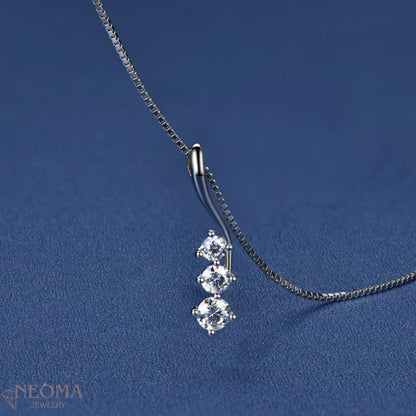 Three Stones Moissanite Pendant Necklace - Wave Design - SETUxNEOMA  