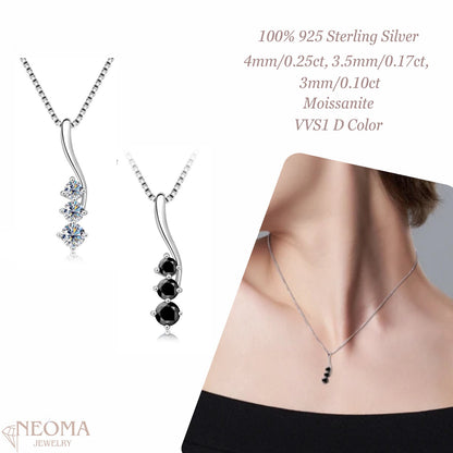  Three Stones Moissanite Pendant Necklace - Wave Design SETUxNEOMA