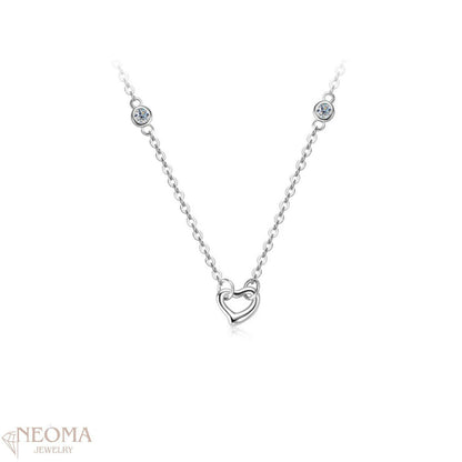 Two Stone Moissanite Pendant Necklace - Dainty Small Heart Choker - SETUxNEOMA  