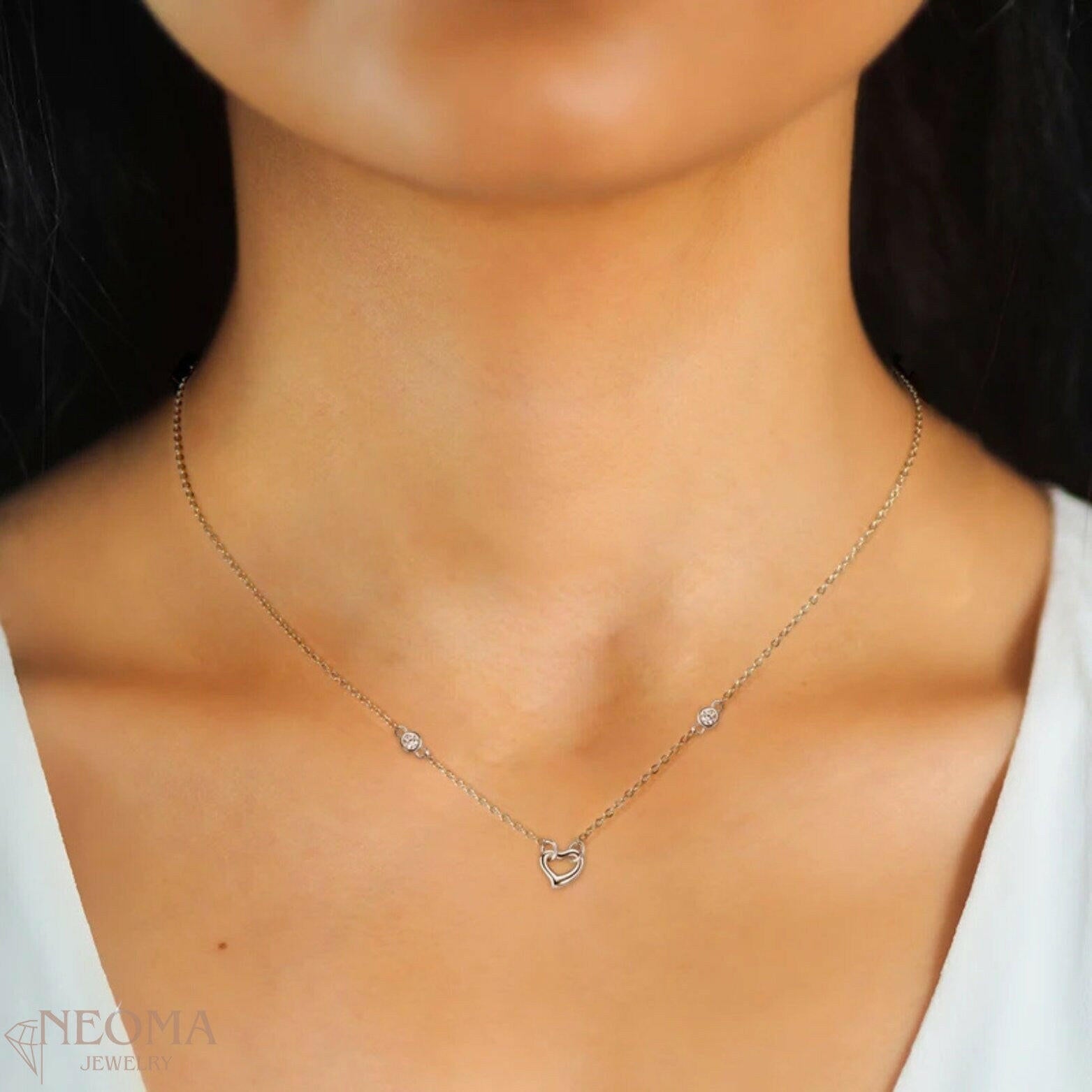  Two Stone Moissanite Pendant Necklace - Dainty Small Heart Choker SETUxNEOMA