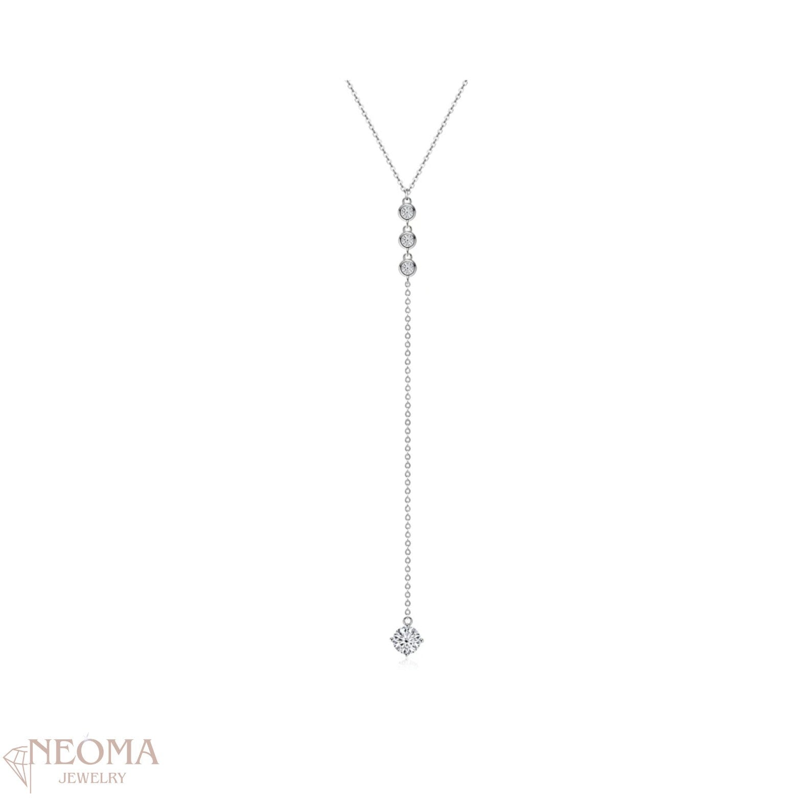 Y Shape Moissanite Lariat Pendant Necklace in Sterling Silver - SETUxNEOMA  